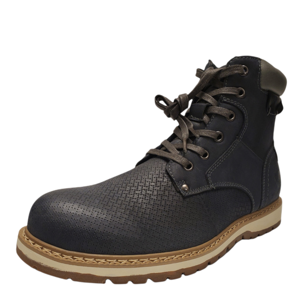 Vance Co. Mens Trent Perforated Leather Ankle Boot Grey 8.5M